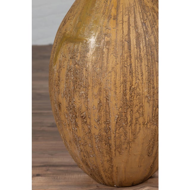 Contemporary Thai Handmade Ceramic Vase with Tapered Spout and Mustard Glaze For Sale - Image 11 of 13