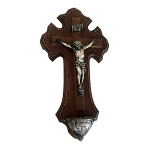 Antique French Wooden, Mixed Metal & Brass Crucifix
