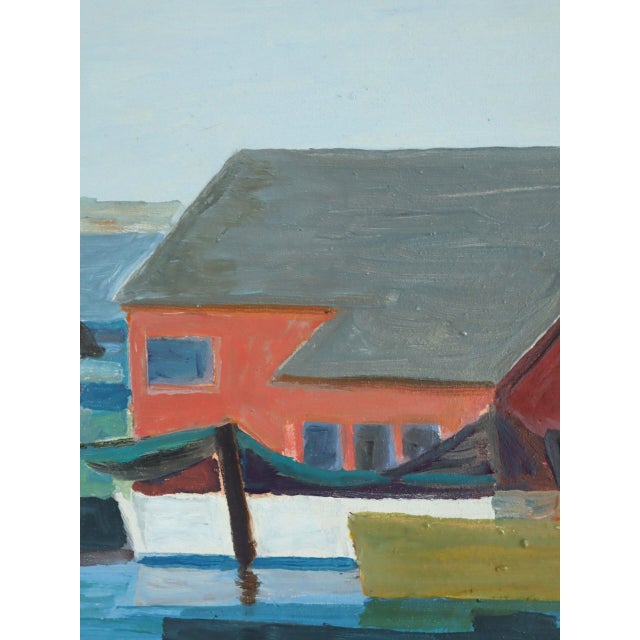 1971 Modernist 'The Colourful Harbour' Swedish Original Coastal Landscape Oil Painting, Framed For Sale - Image 11 of 12