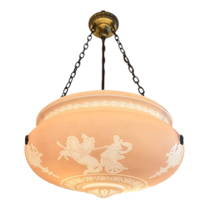 Rare 1910’s European Cased Glass Bowl With Etched Chariots and Urns