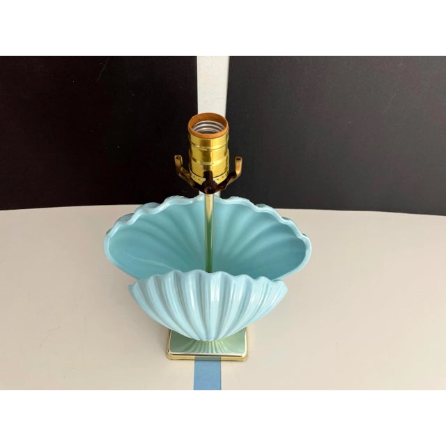 Sky Blue Ceramic Shell Lamp & Shade, C1970 For Sale - Image 15 of 18