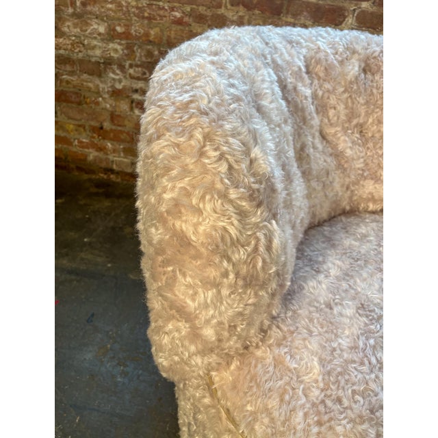 Mid 20th Century Swedish Curved Sofa in New Ivory Curly Upholstery For Sale In Chicago - Image 6 of 8