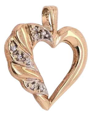 14 Karat Yellow Gold and Diamond Heart Pendant / Charm