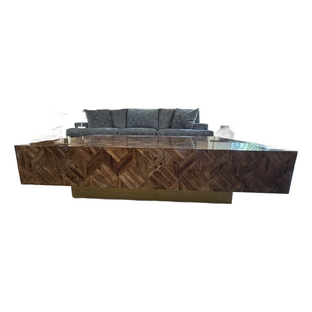 Made Goods Lesandro Coffee Table 40" X 60" Banana Bark With Gold Raffia Base For Sale