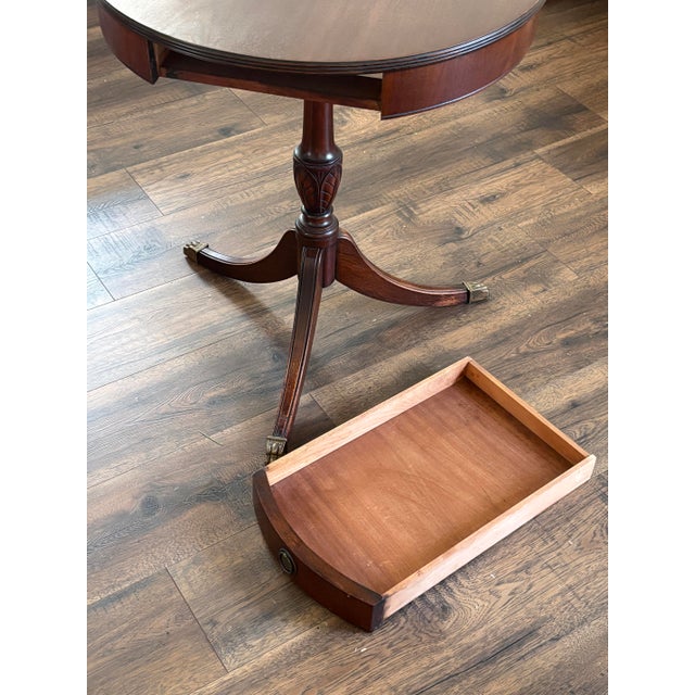 Vintage Lane Mahogany Drum Table Round Pedestal Side End Table Drawer Claw Feet For Sale In Columbus - Image 6 of 11