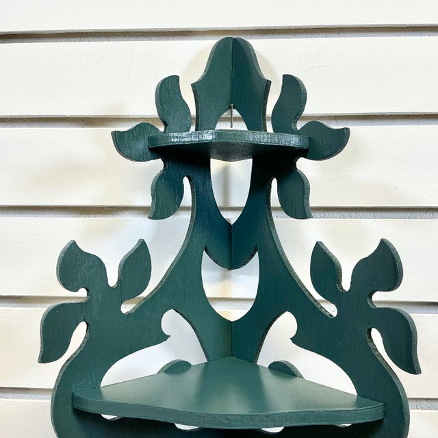 1950s Vintage Boho Chic Folk Art 2 Tier Corner Wall-Mounted Shelf, Newly Painted. For Sale - Image 9 of 15