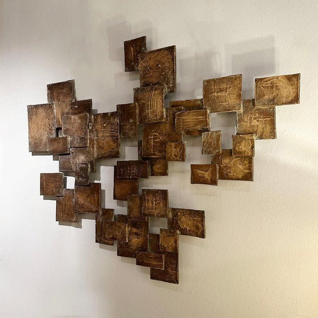 Gold Dutch Brutalist Textured Bronze Wall Relief, 1960s For Sale - Image 8 of 9