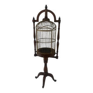 English Campaign Style Hanging Bird Cage H 70.75" For Sale