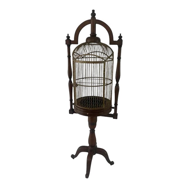 English Campaign Style Hanging Bird Cage H 70.75" For Sale