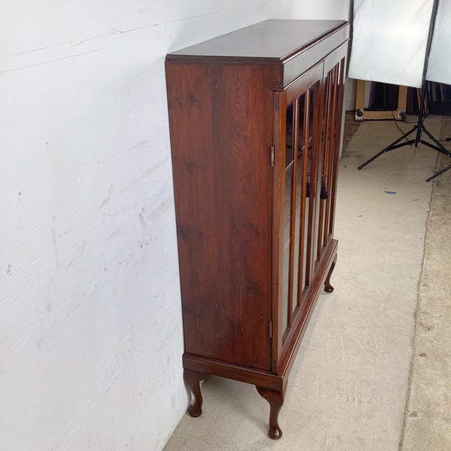 Queen Anne Antique Glazed Bookcase With Paneled Glass Doors and Queen Anne Legs For Sale - Image 3 of 12