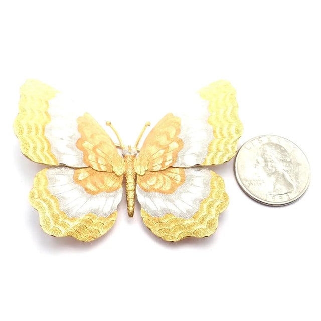 Buccellati Mid 20th Century Buccellati Large Butterfly Yellow White Rose Gold Pin Brooch For Sale - Image 4 of 9