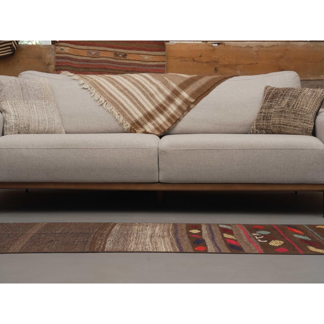 Brown 1970s Vintage Handmade Wool Cotton Brown Runner Rug For Sale - Image 8 of 11