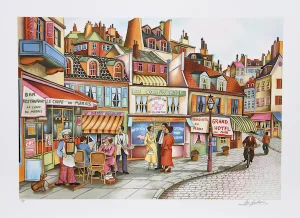 Ari Gradus, "Sidewalk Cafe," Lithograph