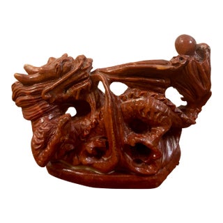 Vintage Mid-Century Chinese Hand-Carved Stone Dragon Seal Sculpture For Sale