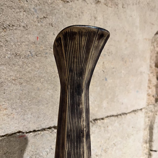 For your consideration, a sleek textured art pottery vase black & white. Unsigned. Dimensions: 16 H x 5.5 diameter Clean...