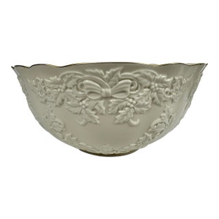 Lenox Holiday Hostess Ivory Gold Rim 12.5" Punch Bowl - Mint Condition For Sale