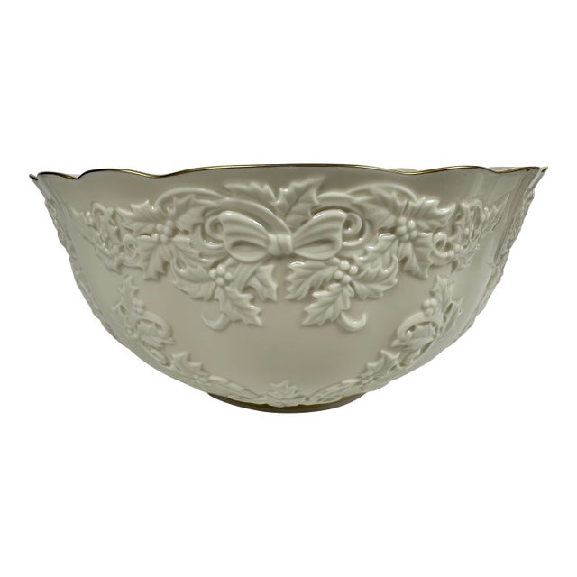 Lenox Holiday Hostess Ivory Gold Rim 12.5" Punch Bowl - Mint Condition For Sale