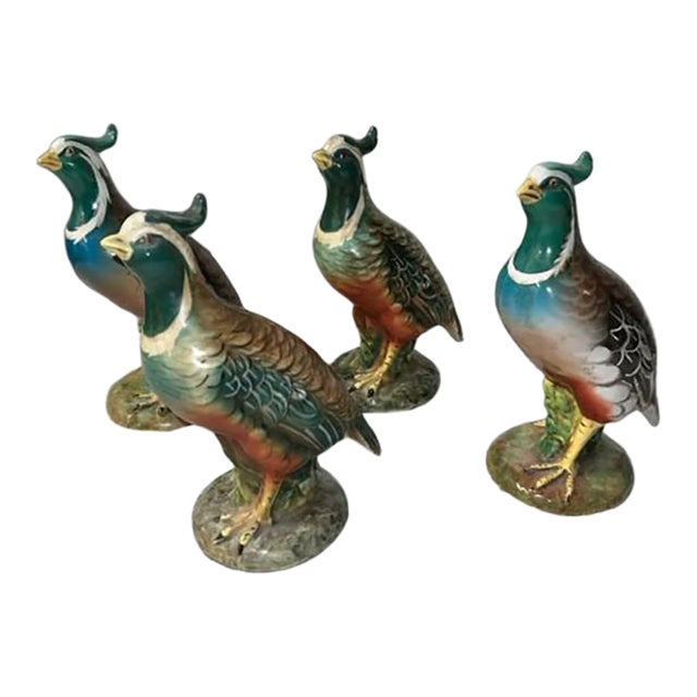 Vintage Ugo Zaccagnini Italy Porcelain Quail Figurines - 2 Figurines For Sale