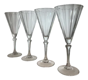 Vintage 1970s Crystal Faceted Wine Stems - Set of 4