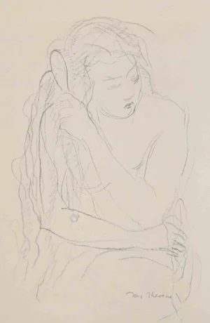 Jacques Thévenet, Woman, Original Pencil Drawing, Early 20th Century