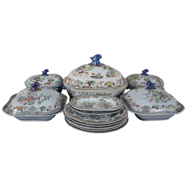 1825 Antique Stephan Folch Bamboo & Basket Hand-Painted Ironstone China Set - 18 Pieces For Sale - Image 13 of 13