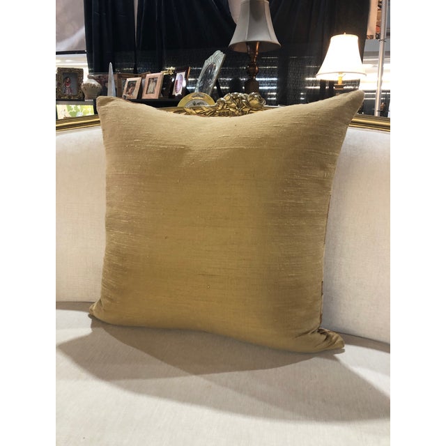 Vintage Tan & Brown Woven Square African Decorative Pillow. Woven raffia and golden silk backing. Feather/down insert...