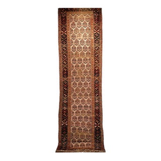 19th Century Persian Bidjar Runner, Hand-Knotted Wool, Allover Paisley Pattern, Ivory & Navy, 3x13 For Sale