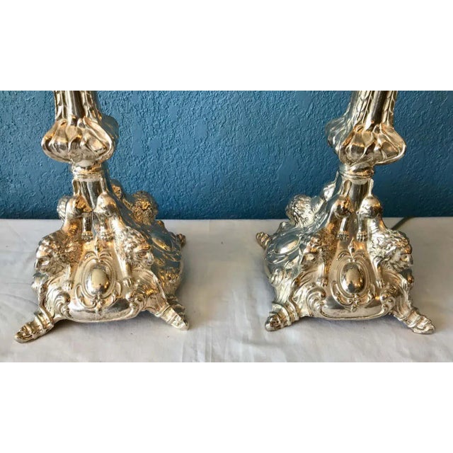 Pair of Continental Silvered Lamps For Sale In West Palm - Image 6 of 13