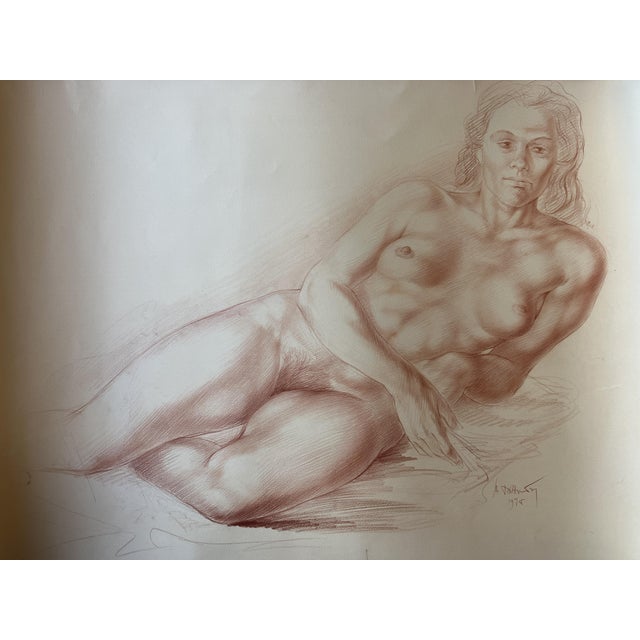 Marc Dautry, Reclining Nude, 1975, Large Drawing For Sale