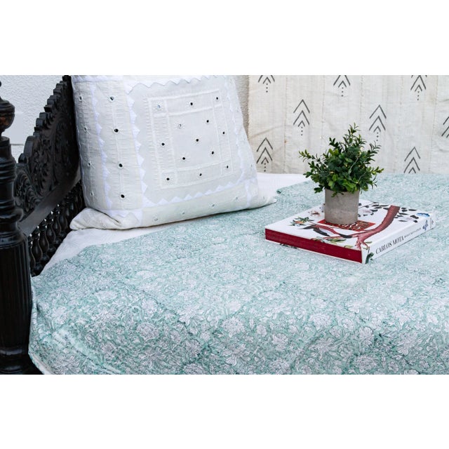 Indian Wild Vine Block Print Indian Bedcover For Sale - Image 3 of 7