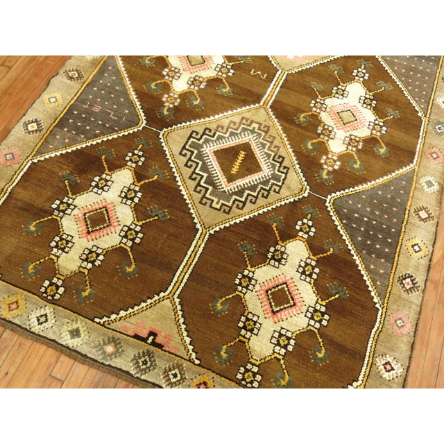 Vintage Zabihi Collection Brown Turkish Gallery Runner - 6'4" x 13'6" For Sale In New York - Image 6 of 10