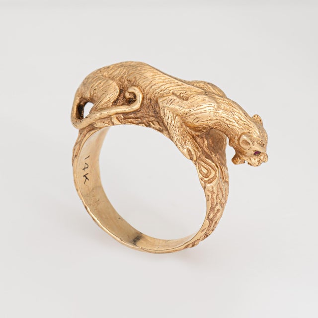 Mid 20th Century Panther Ring Vintage Heavy 16.6 Gm 14k Yellow Gold Fine Animal Jewelry Sz 8.75 For Sale - Image 4 of 9