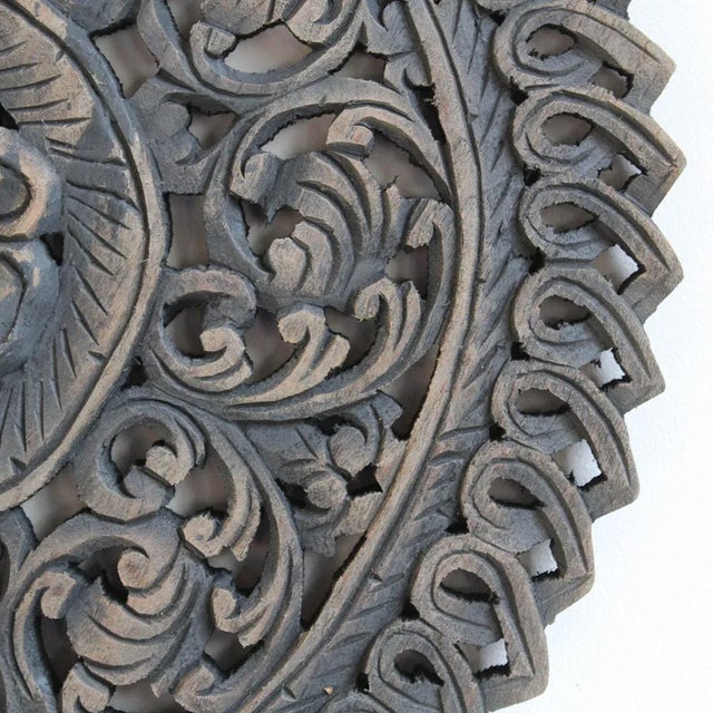 Hand carved vintage teak round medallion wall art panel with traditional intricate floral designs antique burn finish from...