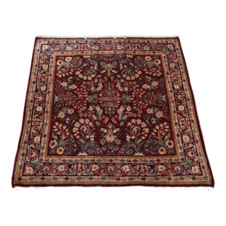 1930 Wine Red Antique Persian Sarouk Full Pile Rare Square Size Wool Hand Knotted Rug For Sale