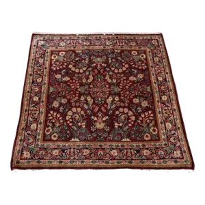 1930 Wine Red Antique Persian Sarouk Full Pile Rare Square Size Wool Hand Knotted Rug