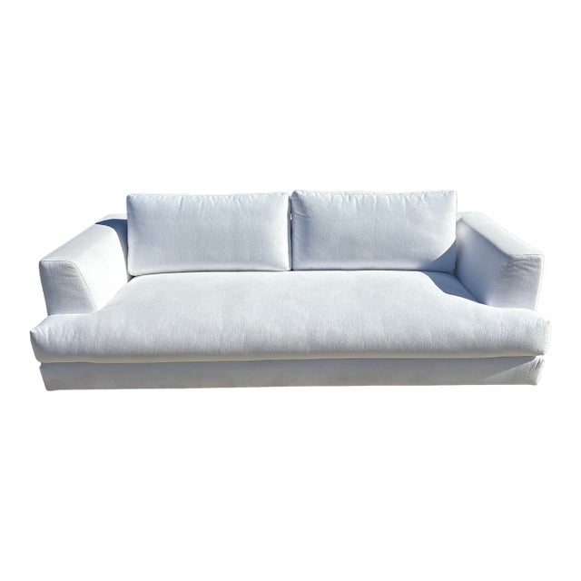 Rh Monza Bench-Cushion Sofa – 8’ Luxe Depth in White Performance Linen Weave (Made in Italy) For Sale