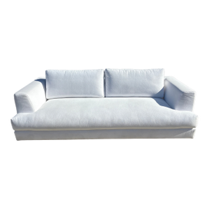 Rh Monza Bench-Cushion Sofa – 8’ Luxe Depth in White Performance Linen Weave (Made in Italy)