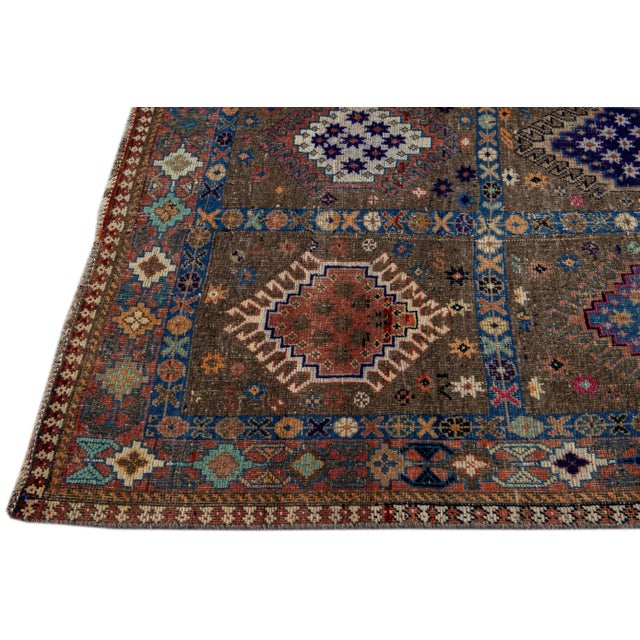 Vintage Distressed Handmade All Over Brown Wool Rug For Sale In New York - Image 6 of 9