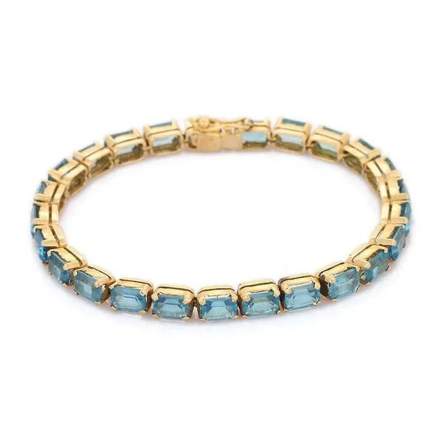 Cerulean 18k Yellow Gold 18.5ct Blue Topaz Byzantine Tennis Bracelet by VRJewels For Sale - Image 8 of 14