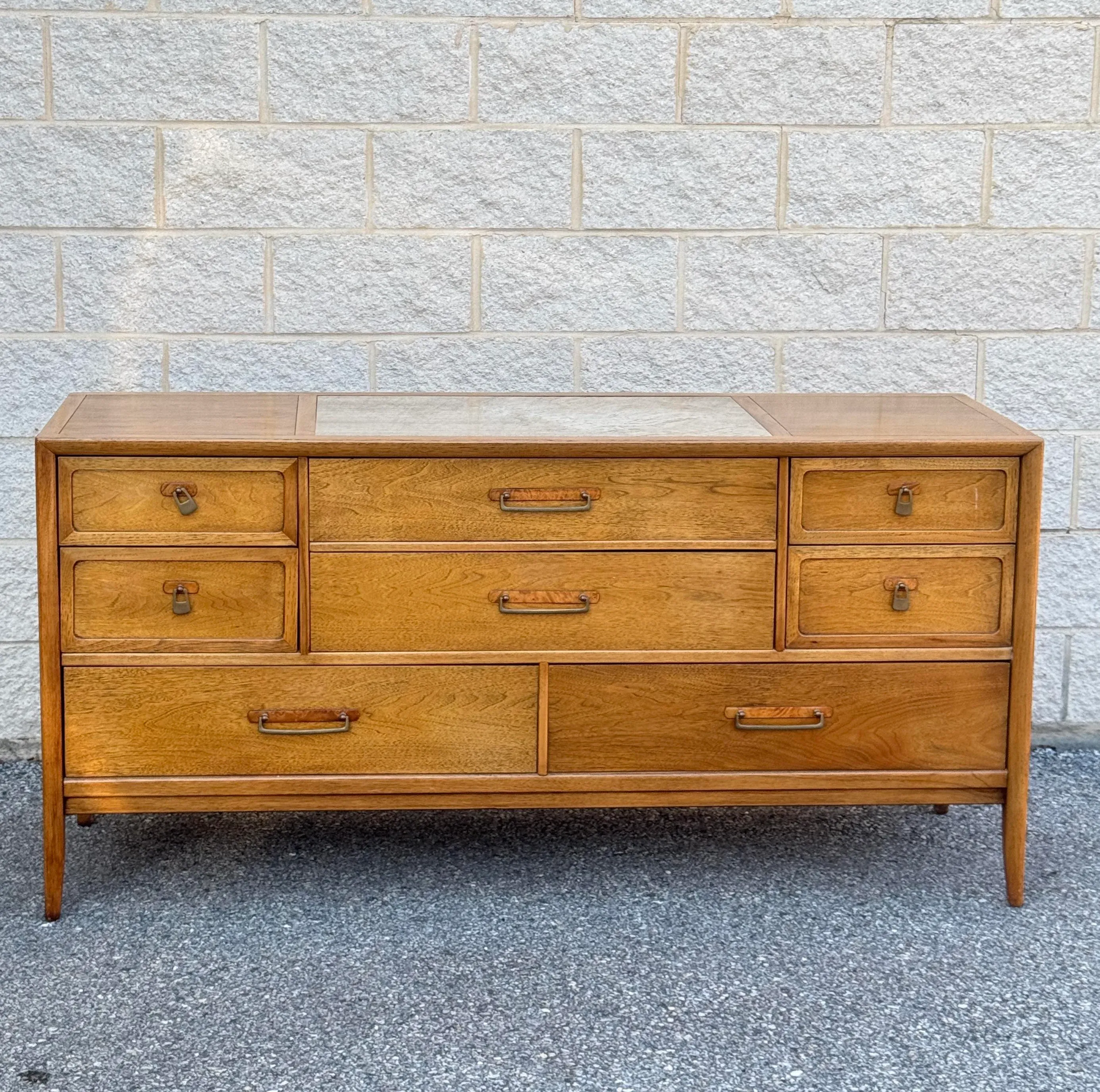 1960s Drexel Mid-Century Modern Lowboy Dresser With Travertine Top |  Chairish