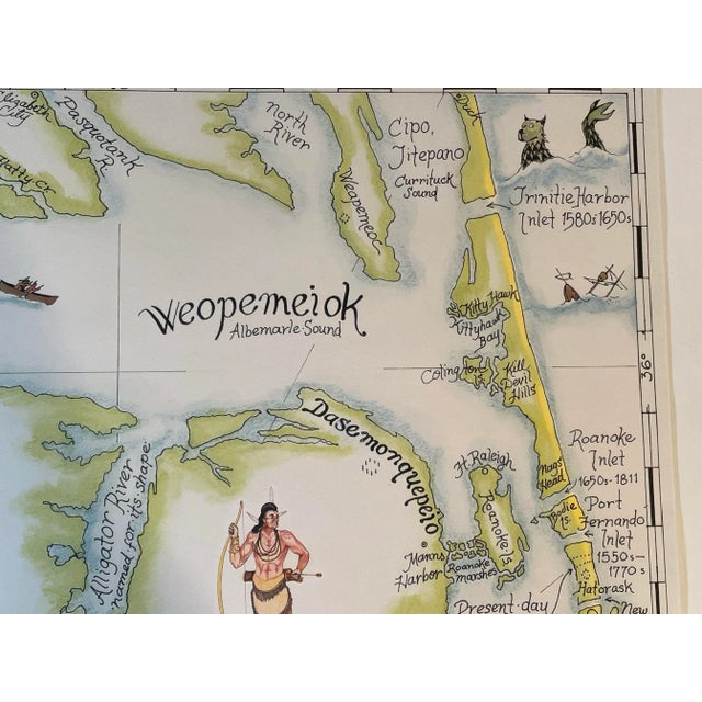 Paper Vintage Outer Banks Illustrated Map Art Print by Jim Mitchem Artist Signed For Sale - Image 7 of 9