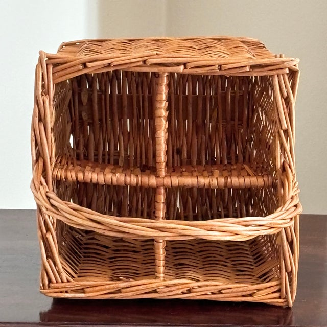 Tan Vintage French-Style Four Bottle Wicker Wine Caddy For Sale - Image 8 of 17