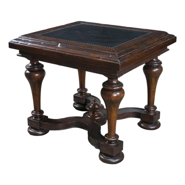 Bernhardt Old Word Tuscan Etched Metal & Wood Marquis Square Side End Table 31" For Sale