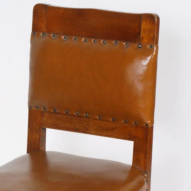 Set of Art Deco Walnut & Leather Side Chairs, 1920s For Sale - Image 3 of 5