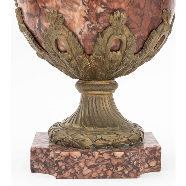 French Ormolu Mounted Rouge Griotte Urns, Pair For Sale In New York - Image 6 of 8