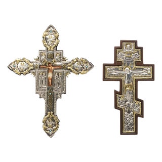 Vintage Orthodox Icons with Silver Plates, 1900s, Set of 2 For Sale