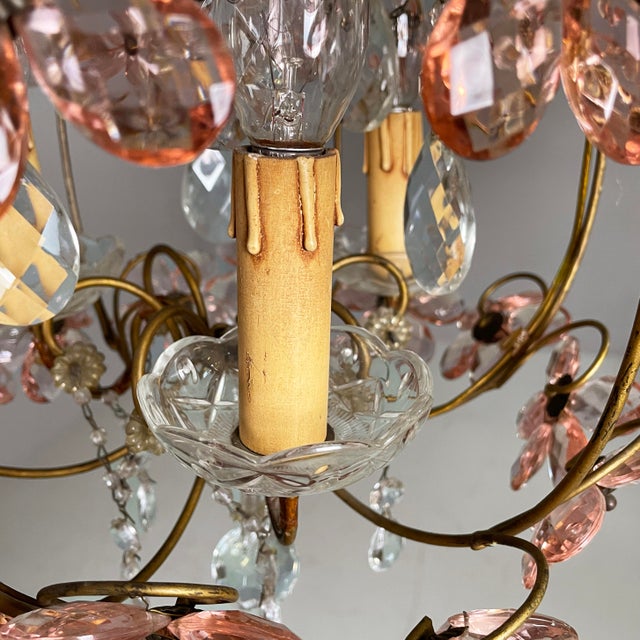 Italian Art Nouveau Chandeliers in Pink Murano Glass and Brass, Early 1900s, 1890s, Set of 2 For Sale - Image 9 of 18