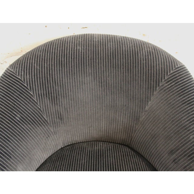 Mid-Century Modern Blue Corduroy Barrel Swivel Chair and Ottoman For Sale In New York - Image 6 of 13
