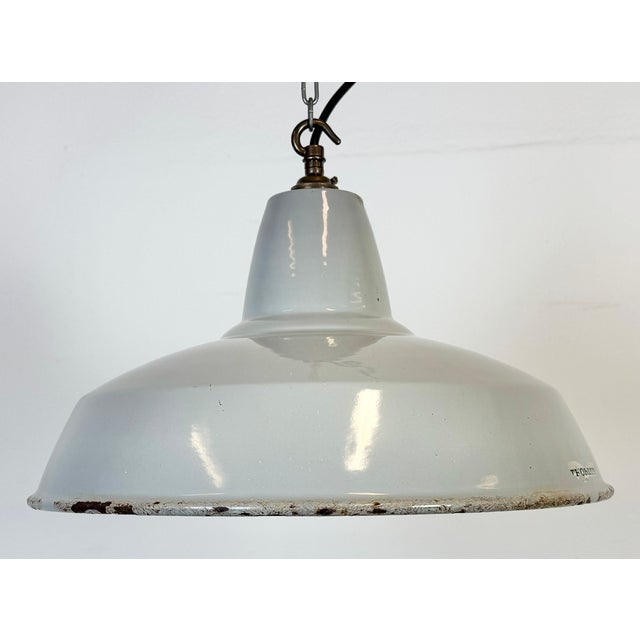 Industrial Grey Enamel Pendant Lamp from Thorlux, 1960s For Sale - Image 6 of 18