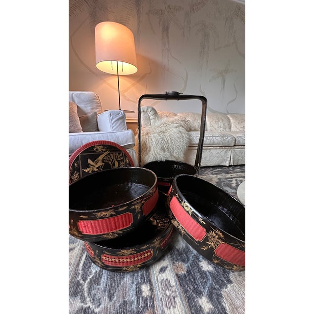 Antique Hand-Woven Chinese Wedding Basket With Lacquered Layers For Sale - Image 17 of 18